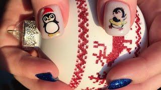 Polina Nails-Видео для начинающих с нуля/Новогодний маникюр 2021/Пингвин от руки